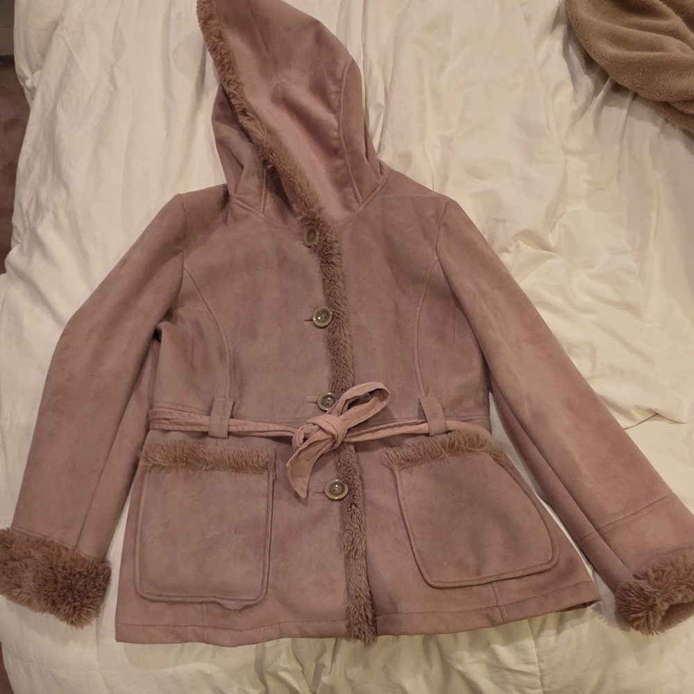 Jones New York Tan Faux Fur-Trimmed Coat-Size L